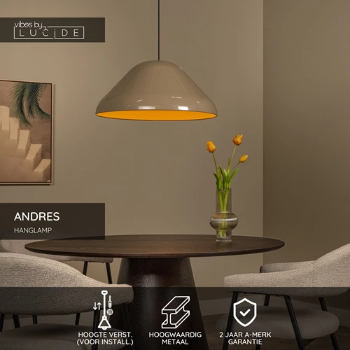 Lucide ANDRES - Hanglamp - Ø 56 cm - 1xE27 - Taupe | Vibes - USP